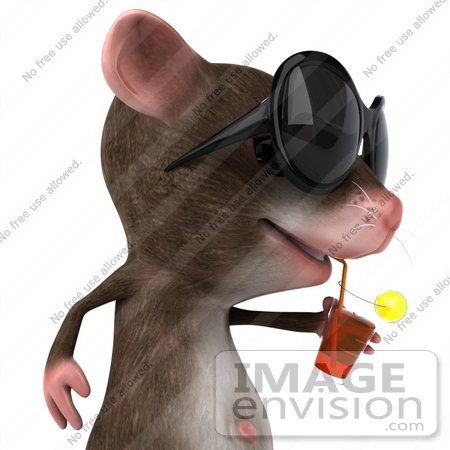 #43019 Royalty-Free (RF) Cartoon Clipart Illustration of a 3d Mouse Mascot Wearing Shades And Sipping A Drink - Pose 2 by Julos