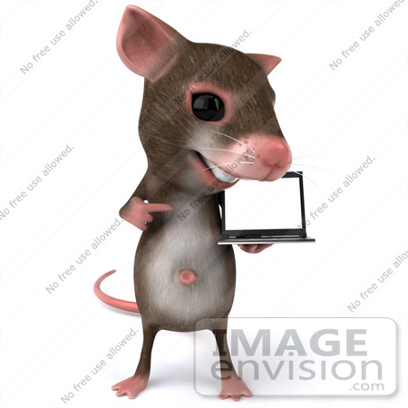 #43023 Royalty-Free (RF) Cartoon Clipart Illustration of a 3d Mouse Mascot Presenting A Laptop - Version 2 by Julos