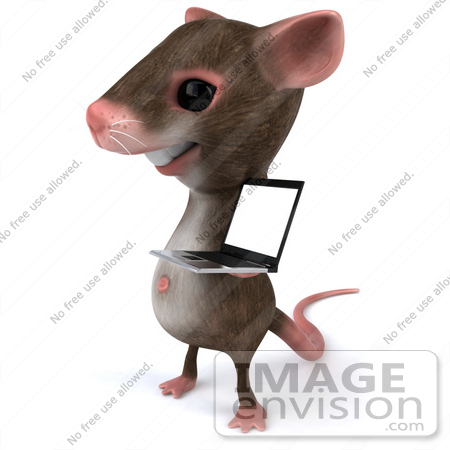 #43027 Royalty-Free (RF) Cartoon Clipart Illustration of a 3d Mouse Mascot Presenting A Laptop - Version 3 by Julos
