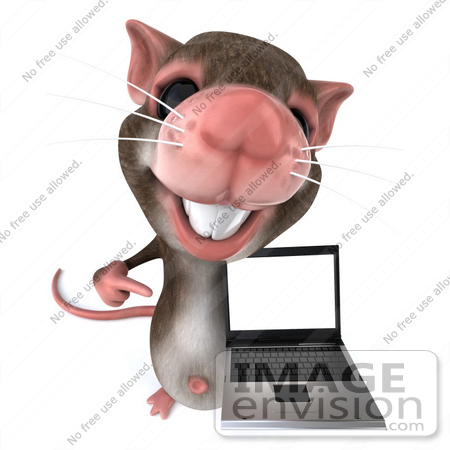 #43030 Royalty-Free (RF) Cartoon Clipart Illustration of a 3d Mouse Mascot Presenting A Laptop - Version 4 by Julos