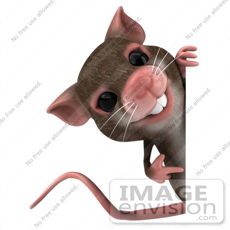 #43031 Royalty-Free (RF) Cartoon Clipart Illustration of a 3d Mouse Mascot Pointing To And Looking Around A Blank Sign by Julos