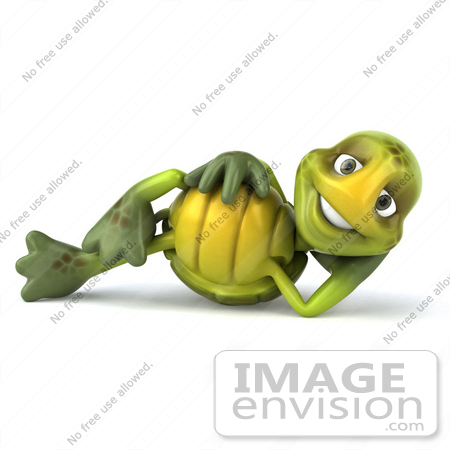 #43032 Royalty-Free (RF) Cartoon Clipart of a 3d Turtle Mascot Reclined On His Side And Smiling by Julos