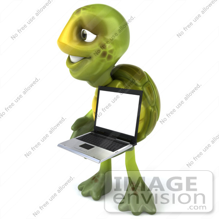 #43034 Royalty-Free (RF) Cartoon Clipart of a 3d Turtle Mascot Carrying A Left And Holding A Laptop by Julos