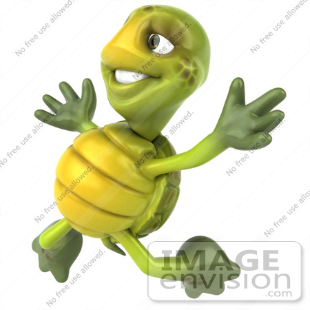 #43039 Royalty-Free (RF) Cartoon Clipart of a 3d Turtle Mascot Jumping Into The Air by Julos