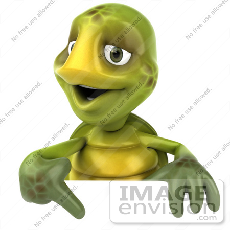 #43055 Royalty-Free (RF) Cartoon Clipart of a 3d Turtle Mascot Smiling And Pointing Down At A Blank Sign by Julos