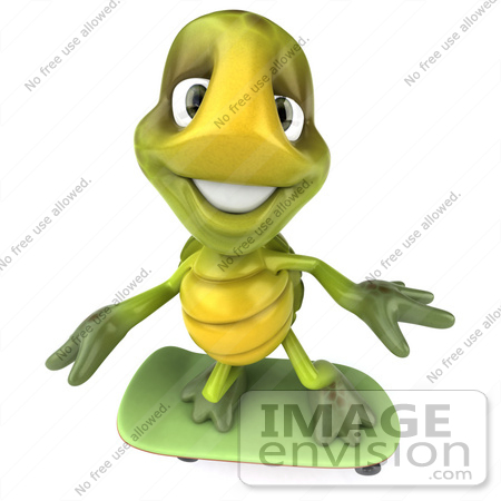 #43056 Royalty-Free (RF) Cartoon Clipart of a 3d Turtle Mascot Skateboarding - Version 3 by Julos
