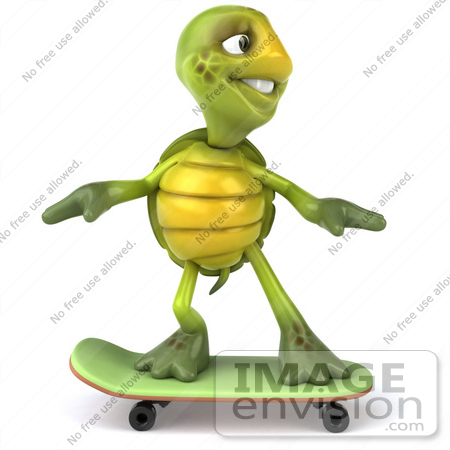 #43061 Royalty-Free (RF) Cartoon Clipart of a 3d Turtle Mascot Skateboarding - Version 1 by Julos