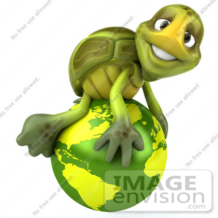 #43063 Royalty-Free (RF) Cartoon Clipart of a 3d Turtle Mascot Atop A Green Globe by Julos