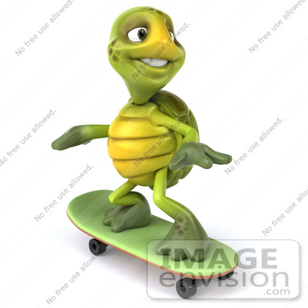 #43065 Royalty-Free (RF) Cartoon Clipart of a 3d Turtle Mascot Skateboarding - Version 2 by Julos