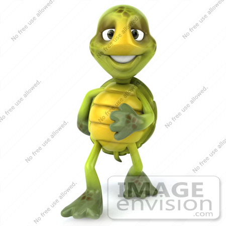 #43074 Royalty-Free (RF) Cartoon Clipart of a Bashful 3d Turtle Mascot Touching His Belly And Smiling by Julos