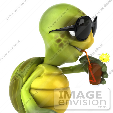 #43079 Royalty-Free (RF) Cartoon Clipart of a 3d Turtle Mascot Wearing Dark Shades And Drinking A Beverage by Julos