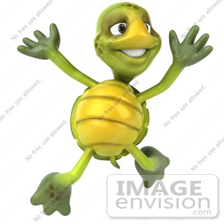 #43080 Royalty-Free (RF) Cartoon Clipart of a 3d Turtle Mascot Leaping Into The Air by Julos