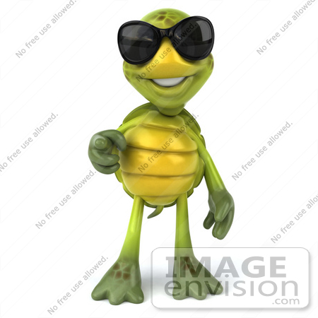#43084 Royalty-Free (RF) Cartoon Clipart of a 3d Turtle Mascot Wearing Dark Shades And Pointing Outwards by Julos