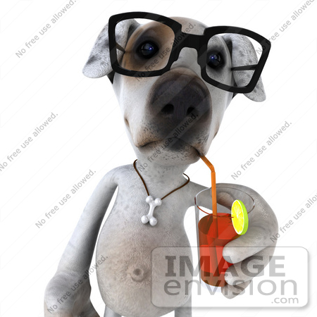 #43095 Royalty-Free (RF) Clipart Illustration of a 3d Jack Russell Terrier Dog Mascot Wearing Glasses And Sipping A Beverage - Pose 1 by Julos