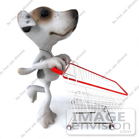 #43096 Royalty-Free (RF) Clipart Illustration of a 3d Jack Russell Terrier Dog Mascot Pushing A Shopping Cart - Pose 4 by Julos