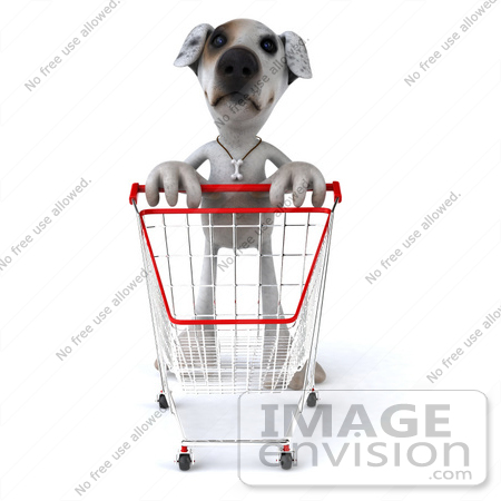 #43102 Royalty-Free (RF) Clipart Illustration of a 3d Jack Russell Terrier Dog Mascot Pushing A Shopping Cart - Pose 1 by Julos