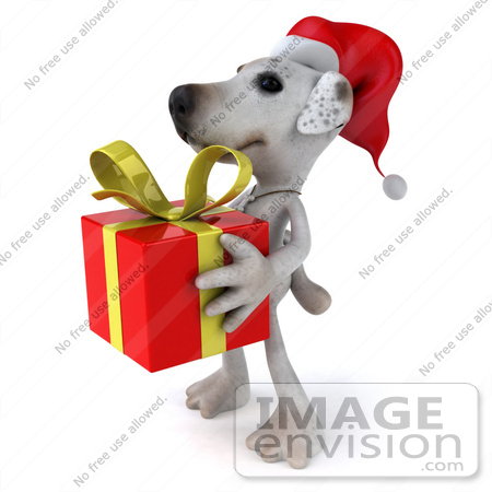 #43109 Royalty-Free (RF) Clipart Illustration of a 3d Jack Russell Terrier Dog Mascot Carrying A Christmas Gift - Pose 4 by Julos