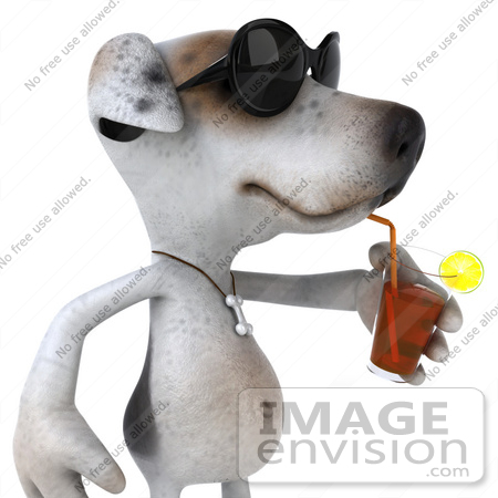 #43113 Royalty-Free (RF) Clipart Illustration of a 3d Jack Russell Terrier Dog Mascot Wearing Sunglasses And Sipping a Drink - Pose 2 by Julos