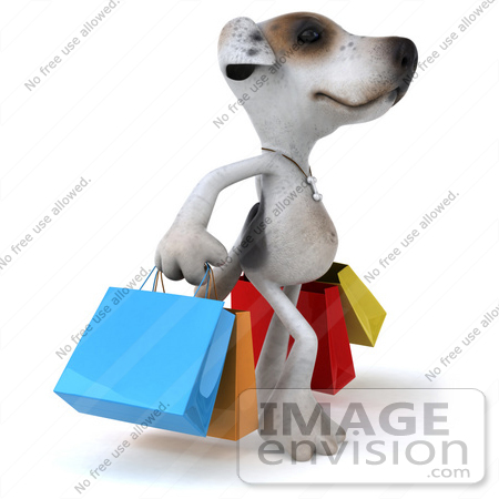 #43117 Royalty-Free (RF) Clipart Illustration of a 3d Jack Russell Terrier Dog Mascot Carrying Shopping Bags - Pose 2 by Julos