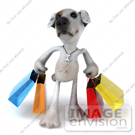 #43121 Royalty-Free (RF) Clipart Illustration of a 3d Jack Russell Terrier Dog Mascot Carrying Shopping Bags - Pose 1 by Julos