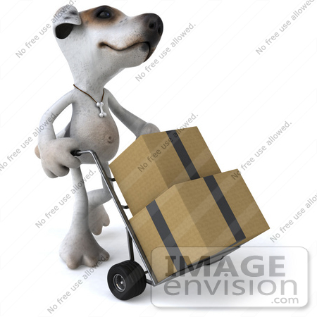 #43139 Royalty-Free (RF) Clipart Illustration of a 3d Jack Russell Terrier Dog Mascot Moving Boxes On A Dolly - Pose 2 by Julos