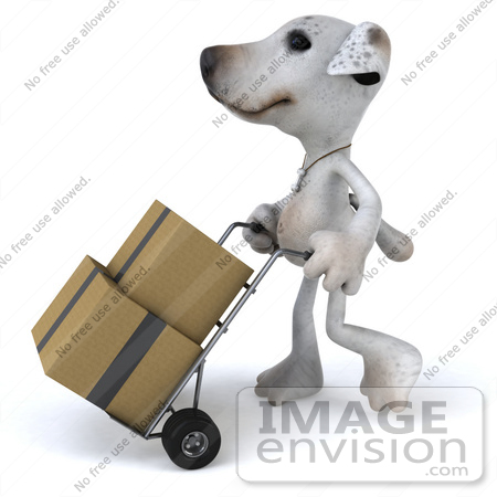 #43156 Royalty-Free (RF) Clipart Illustration of a 3d Jack Russell Terrier Dog Mascot Moving Boxes On A Dolly - Pose 1 by Julos