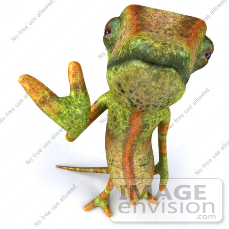 #43172 Royalty-Free (RF) Clipart Illustration of a 3d Lizard Chameleon Mascot Looking Up And Waving by Julos