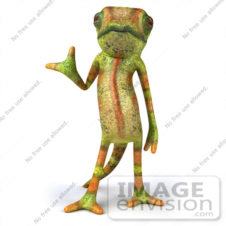#43181 Royalty-Free (RF) Clipart Illustration of a 3d Lizard Chameleon Mascot Presenting Something by Julos