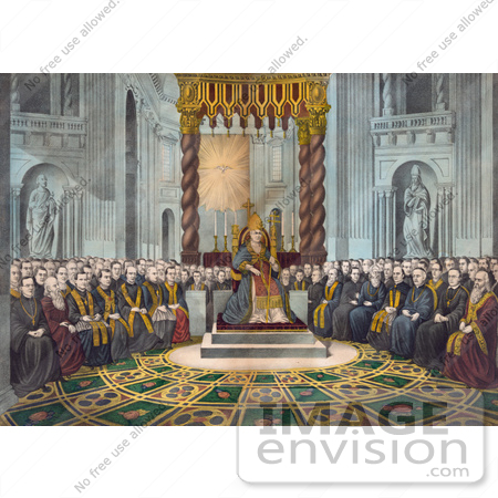 #43190 RF Illustration of Pope Pius Ix Sitting On A Throne And Surrounded By Members Of The Clergy Convened On December 8th 1869 by JVPD
