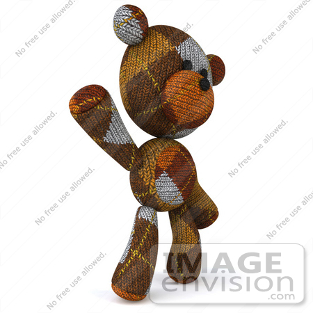 #43193 Royalty-Free (RF) Illustration of a 3d Knitted Teddy Bear Mascot Waving by Julos