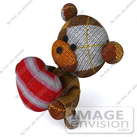 #43203 Royalty-Free (RF) Illustration of a 3d Knitted Teddy Bear Mascot Holding A Stuffed Heart - Pose 4 by Julos