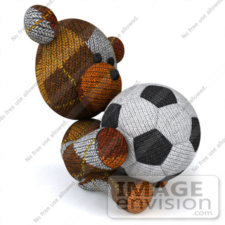 #43204 Royalty-Free (RF) Clipart Illustration of a 3d 3d Sock Teddy Bear Character Holding A Soccer Ball - Pose 5 by Julos