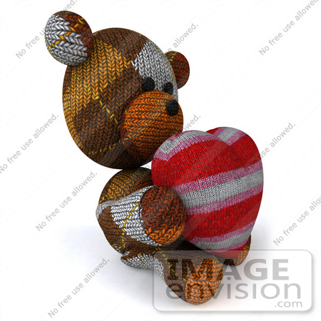 #43208 Royalty-Free (RF) Illustration of a 3d Knitted Teddy Bear Mascot Holding A Stuffed Heart - Pose 5 by Julos
