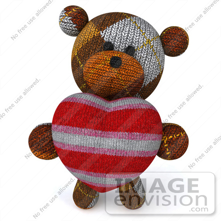 #43209 Royalty-Free (RF) Illustration of a 3d Knitted Teddy Bear Mascot Holding A Stuffed Heart - Pose 3 by Julos