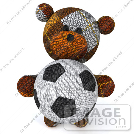 #43211 Royalty-Free (RF) Clipart Illustration of a 3d 3d Sock Teddy Bear Character Holding A Soccer Ball - Pose 3 by Julos