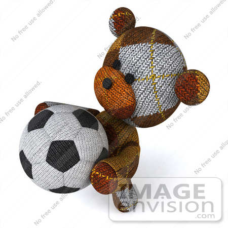 #43214 Royalty-Free (RF) Clipart Illustration of a 3d 3d Sock Teddy Bear Character Holding A Soccer Ball - Pose 4 by Julos