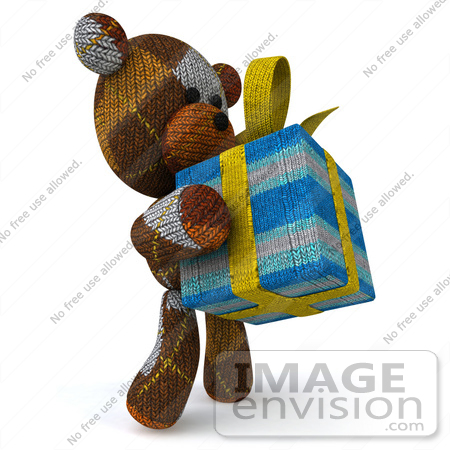 #43217 Royalty-Free (RF) Illustration of a 3d Knitted Teddy Bear Mascot Holding A Gift - Pose 2 by Julos
