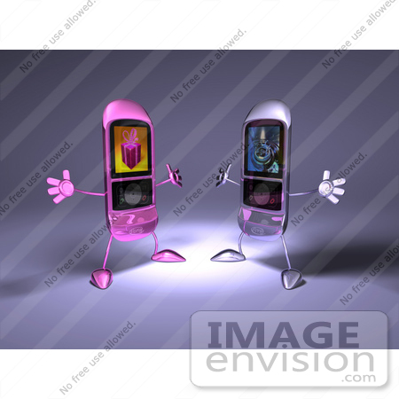 #43261 Royalty-Free (RF) Illustration of Two Rounded Mobile Phones Holding Their Arms Open To Embrace by Julos