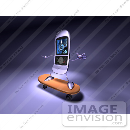 #43268 Royalty-Free (RF) Clipart Illustration of a 3d Mobile Cellphone Riding On A Skateboard by Julos
