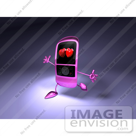 #43272 Royalty-Free (RF) Clipart Illustration of a Happy Pink Mobile Cellphone With Hearts On The Screen, Running With Its Arms Open by Julos