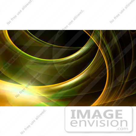 #43285 Royalty-Free (RF) Illustration of a Green And Yellow Fractal Swoosh Background On Black by Julos
