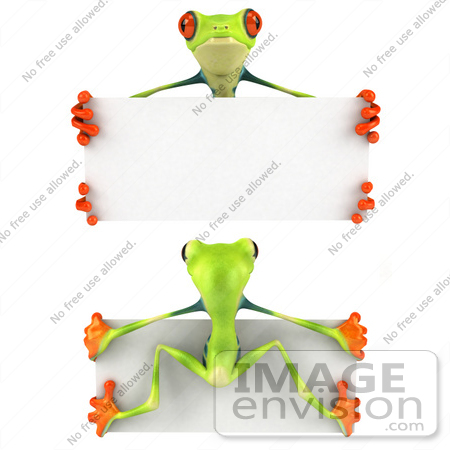 #43310 Royalty-Free (RF) Illustration of Front And Back Views Of A 3d Red Eye Tree Frog Holding A Blank Sign by Julos