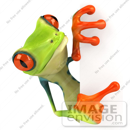 #43313 Royalty-Free (RF) Illustration of a Cute 3d Red Eye Tree Frog Looking Around A Blank Sign - Pose 4 by Julos