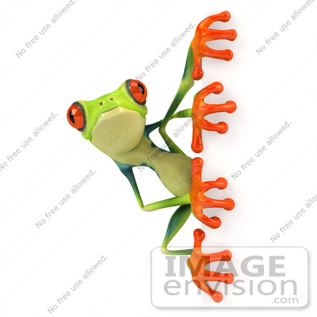 #43318 Royalty-Free (RF) Illustration of a Cute 3d Red Eye Tree Frog Looking Around A Blank Sign - Pose 1 by Julos