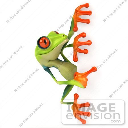 #43321 Royalty-Free (RF) Illustration of a Cute 3d Red Eye Tree Frog Looking Around A Blank Sign - Pose 2 by Julos