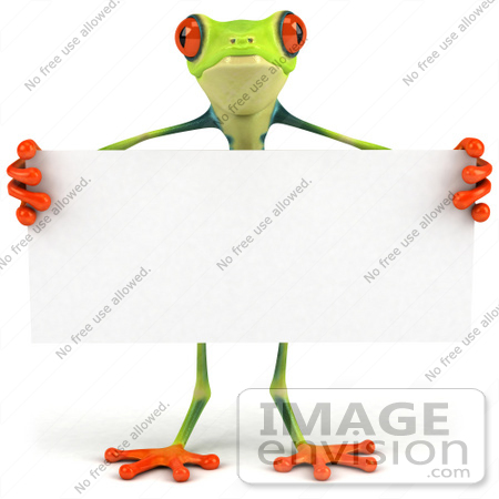 #43323 Royalty-Free (RF) Clipart Illustration of a 3d Red Eye Tree Frog Standing Behind A Blank Sign - Pose 1 by Julos