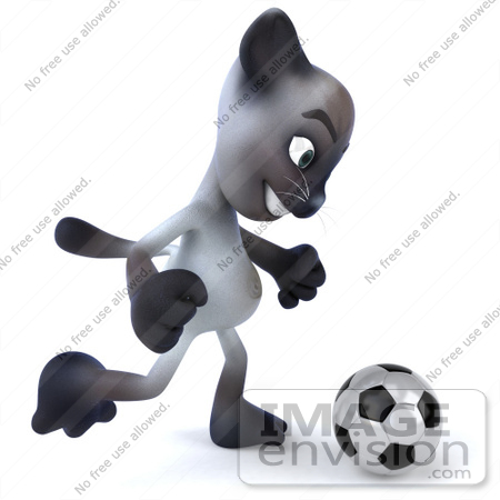 #43326 Royalty-Free (RF) Clipart Illustration of a 3d Siamese Cat Mascot Playing Soccer - Pose 2 by Julos