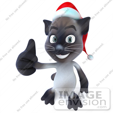 #43329 Royalty-Free (RF) Clipart Illustration of a 3d Siamese Cat Mascot Wearing A Santa Hat And Giving The Thumbs Up - Pose 3 by Julos