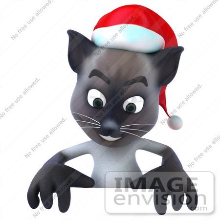 #43332 Royalty-Free (RF) Clipart Illustration of a 3d Siamese Cat Mascot Standing Behind A Blank Sign by Julos