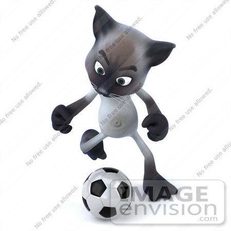 #43333 Royalty-Free (RF) Clipart Illustration of a 3d Siamese Cat Mascot Playing Soccer - Pose 3 by Julos